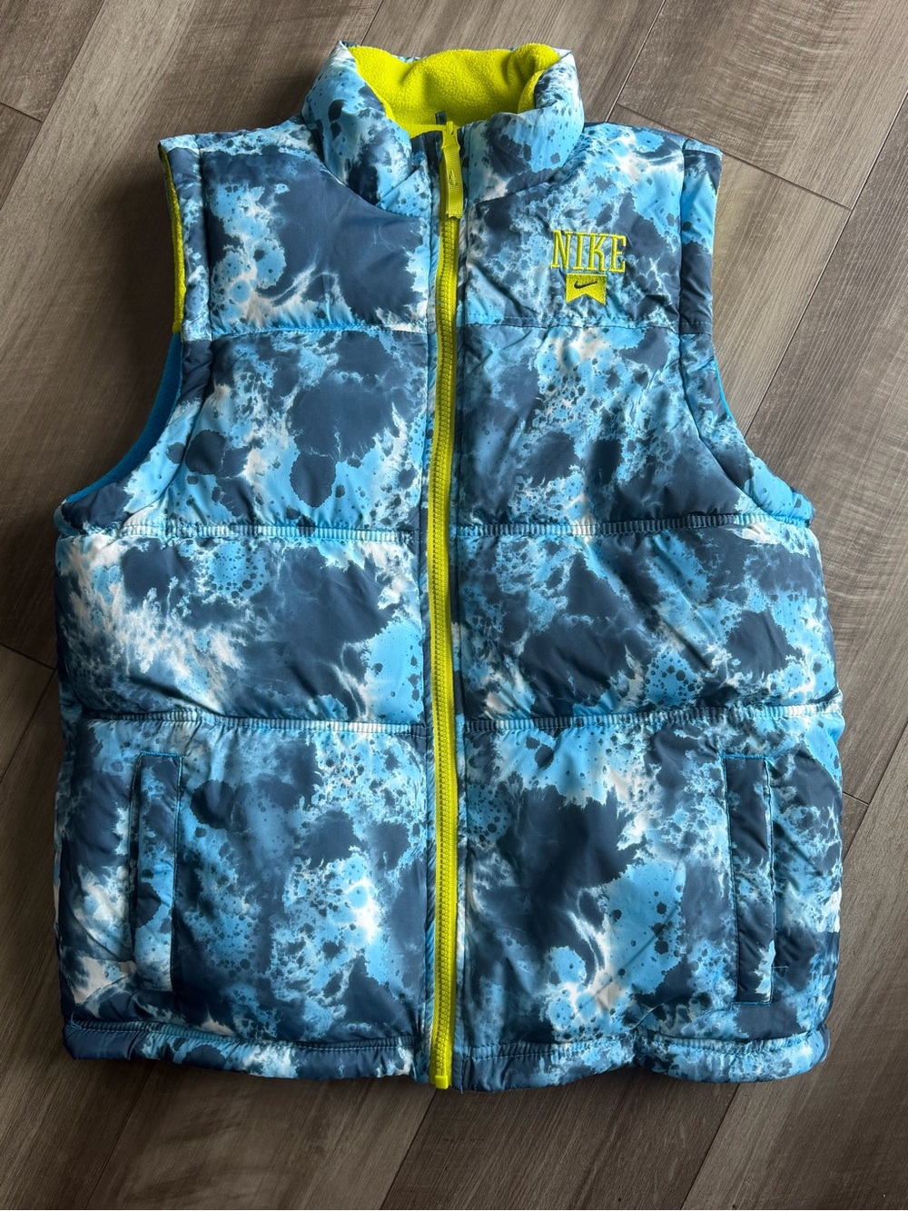 Nike Y2K Athleisure Blue/Green Full Zip Reversible Puffer Vest Sz YL/ Women’s S